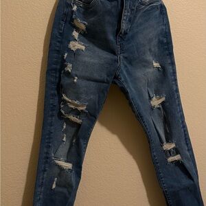 H&M High Rise Distressed Blue Jeans